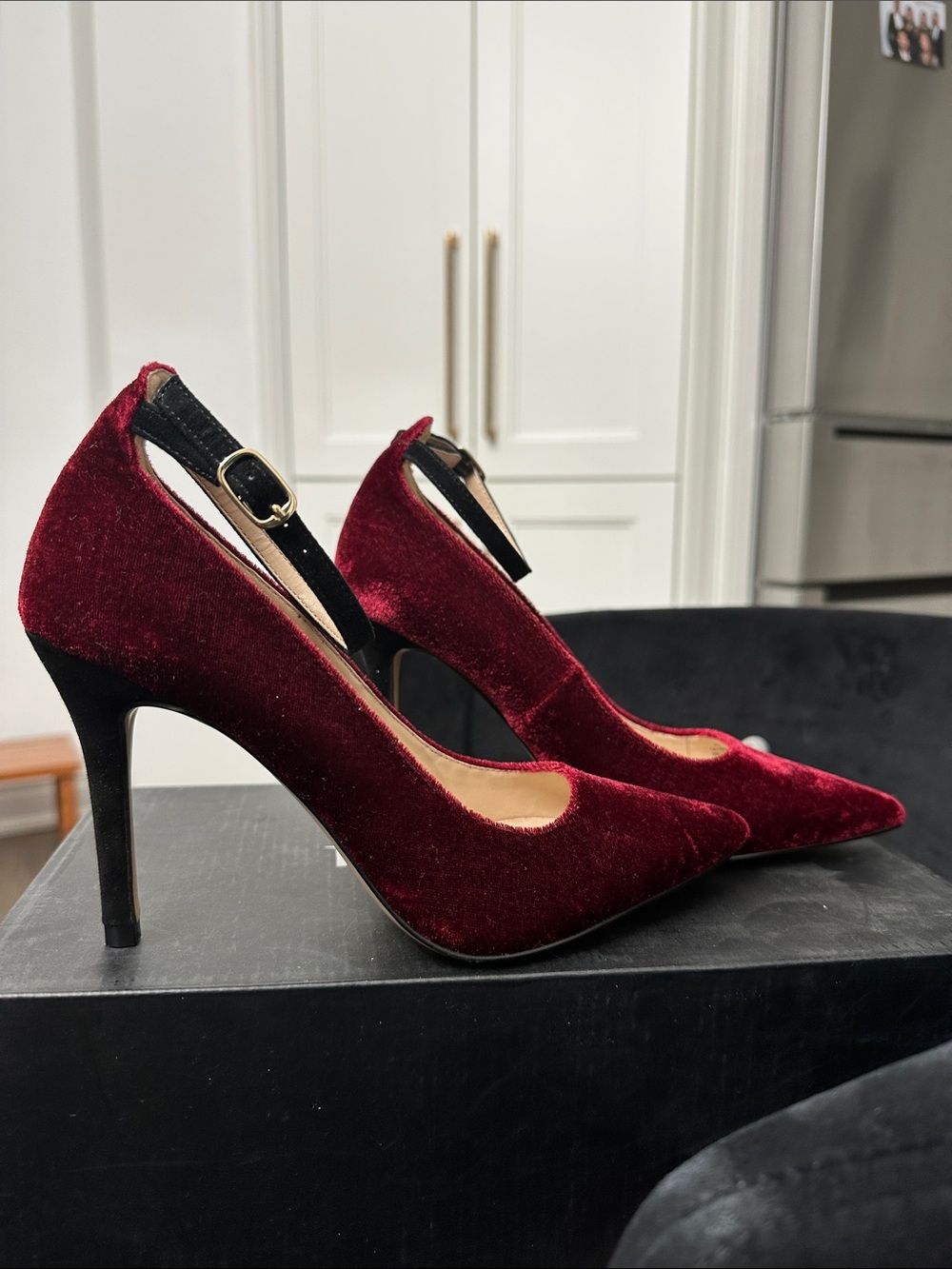 RW&CO. Burgundy Velvet Pointed-Toe Ankle-Strap Heels - Picture 3 of 5